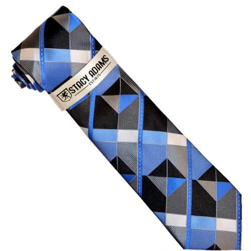 Stacy Adams Royal Blue / Navy / Black Abstract Design Silk Necktie / Hanky Set SA209